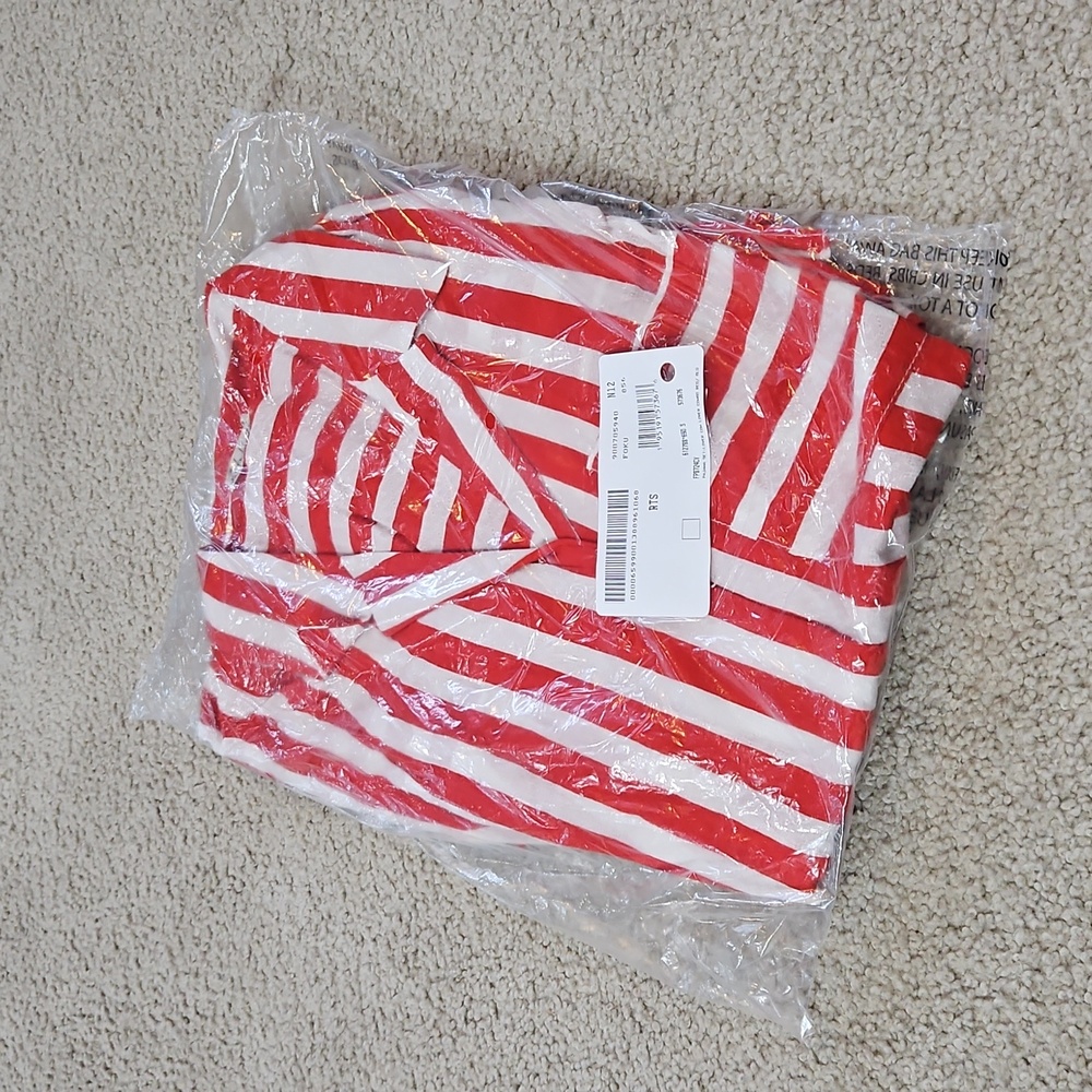 Free People Shiny Nights Pajama Set Wide Legs Red White Pinstripes Siz Small NWT - Picture 2 of 16